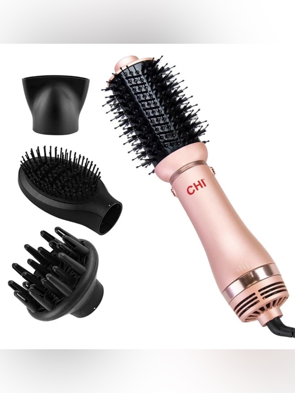CHI Volumizer 4-in-1 Blowout Brush Pink Ionic Diffuser Attachments BRAND NEW